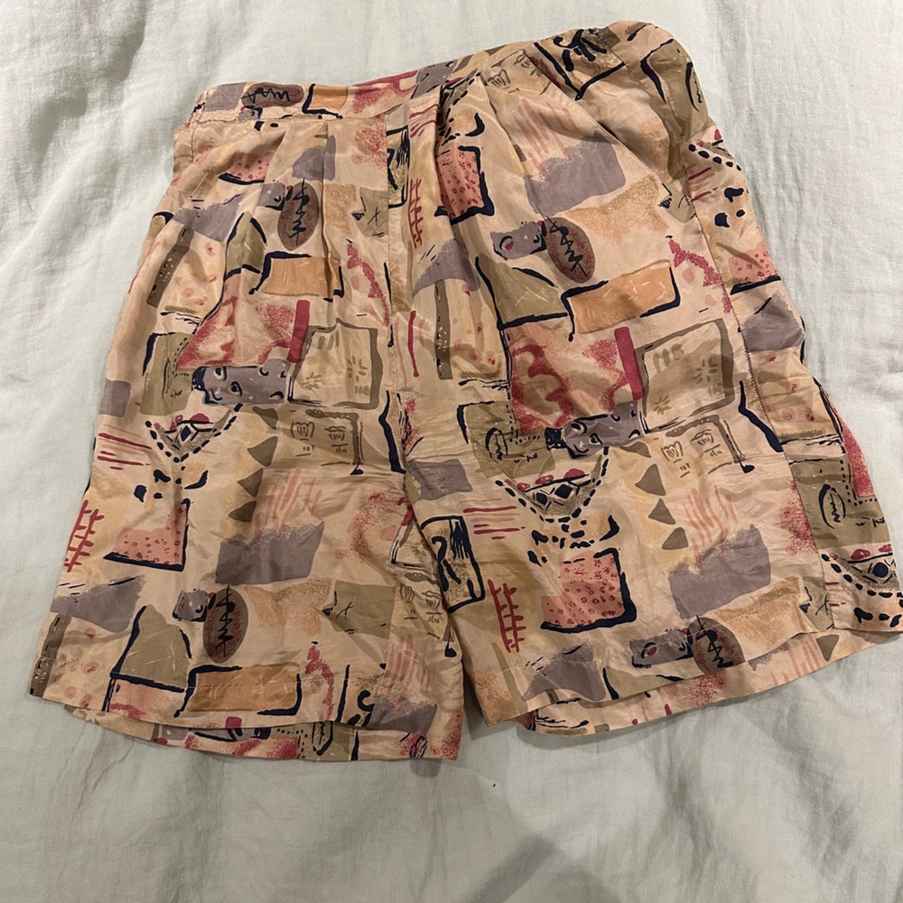 Vintage patterned 100% silk shorts